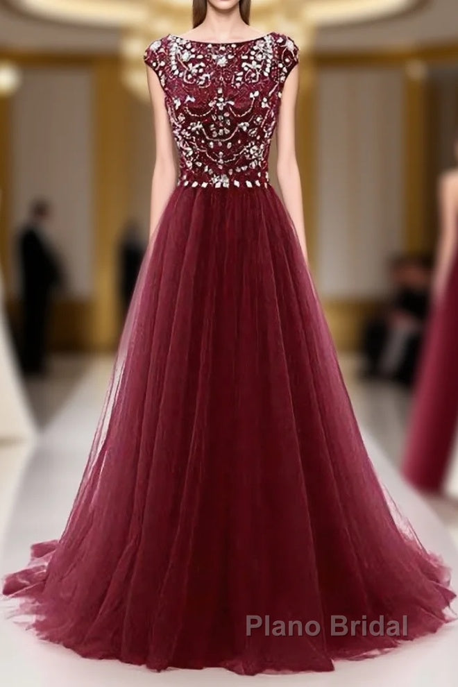 Burgundy Wine Red Beading Long Sexy Formal Prom Dresses