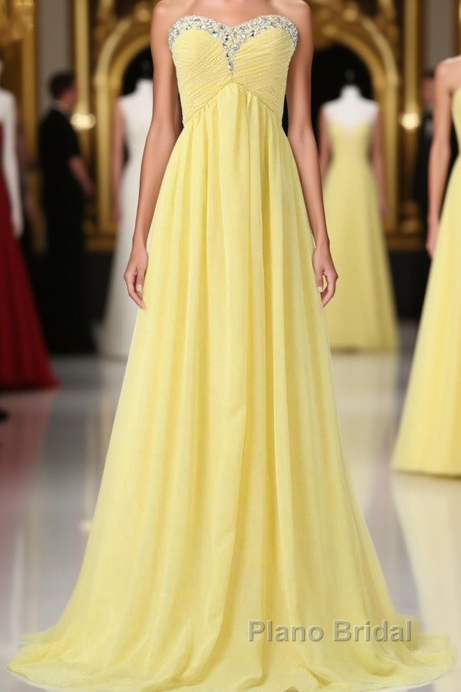 Sweetheart Long Yellow Chiffon Beaded Pregnant High Low For Teens Simple Cheap Bridesmaid Dresses Main image