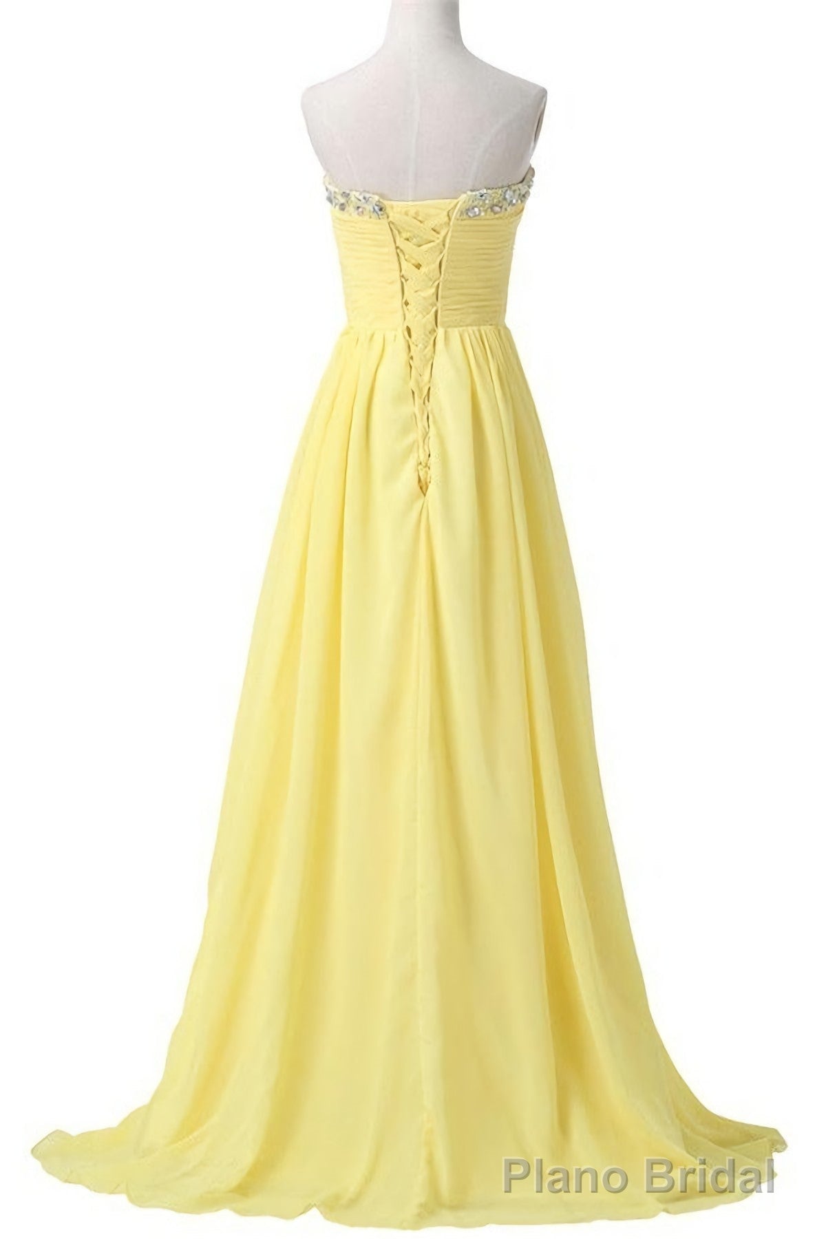 Sweetheart Long Yellow Chiffon Beaded Pregnant High Low For Teens Simple Bridesmaid Dresses