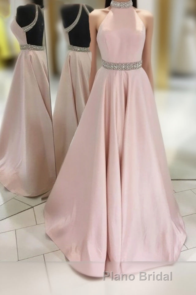 Pink Backless Halter Simple Handmade Plus Size Elegant Formal Prom Dresses