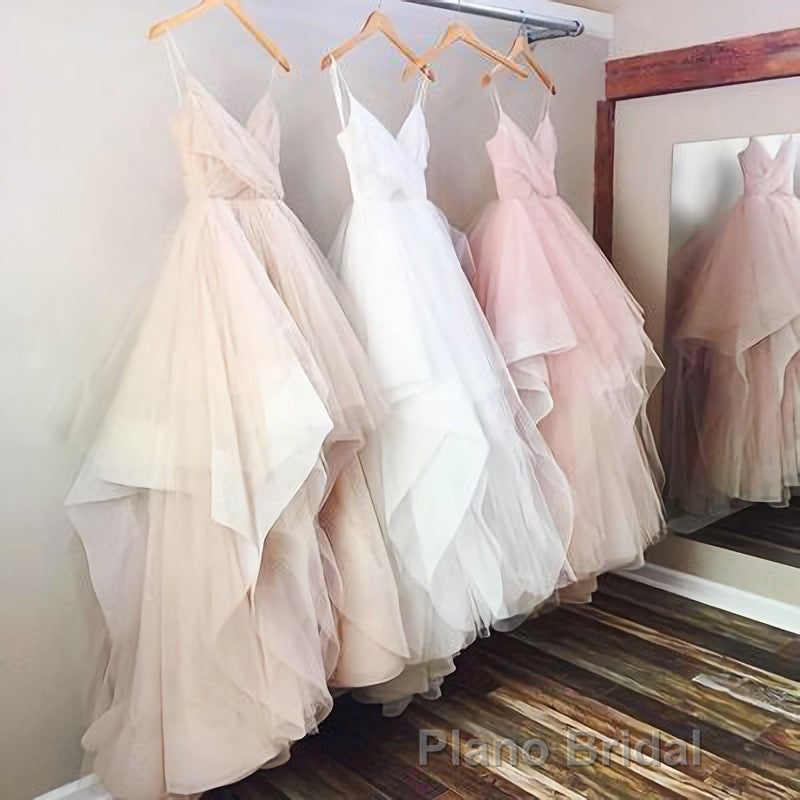 Gorgeous A Line V Neck Spaghetti Straps Long 2024 Pink White Champagne Wedding Dresses Secondary image