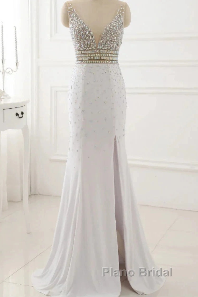 Formal Prom Dresses Evening Party Gowns Long Sexy High Slit Chiffon Crystal Secondary image