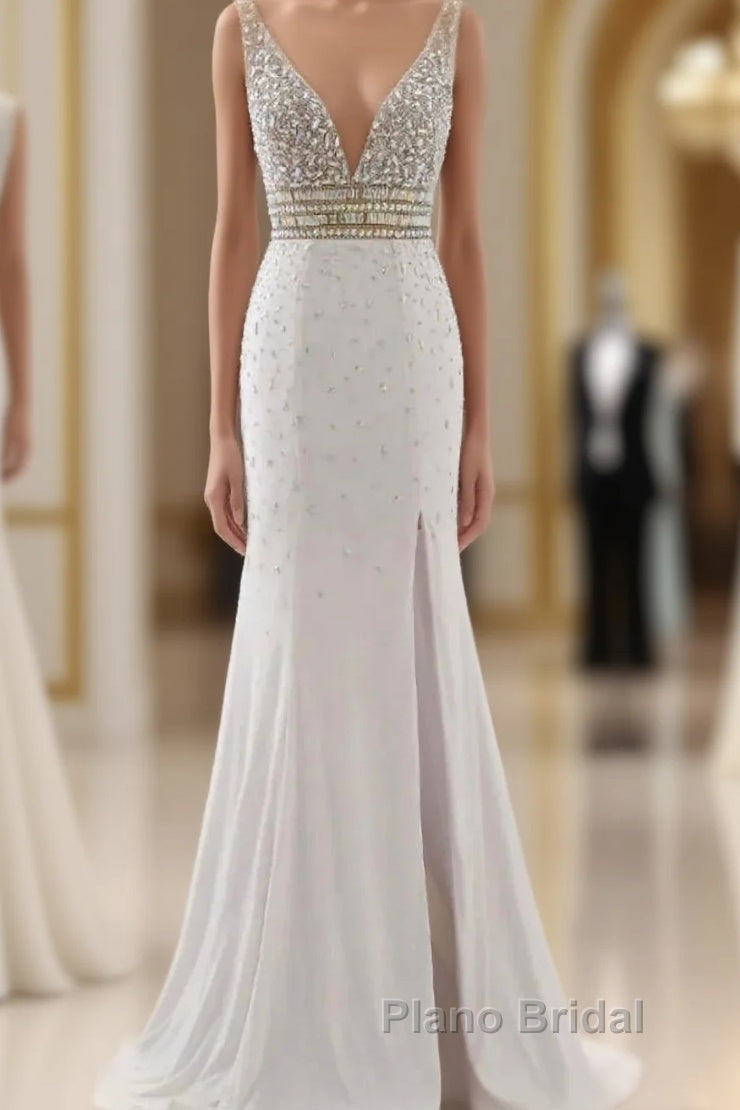 Formal Prom Dresses Evening Party Gowns Long Sexy High Slit Chiffon Crystal Main image