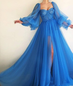 Purple Elegant Tulle Long Formal Prom Dresses Formal Evening Gown Party Dresses