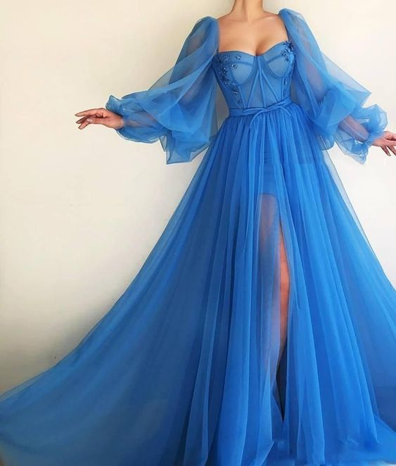 Purple Elegant Tulle Long Formal Prom Dresses Formal Evening Gown Party Dresses