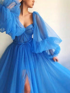 Purple Elegant Tulle Long Formal Prom Dresses Formal Evening Gown Party Dresses
