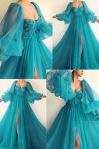 Purple Elegant Tulle Long Formal Prom Dresses Formal Evening Gown Party Dresses