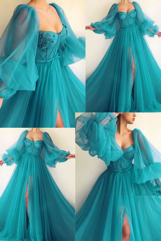 Purple Elegant Tulle Long Formal Prom Dresses Formal Evening Gown Party Dresses