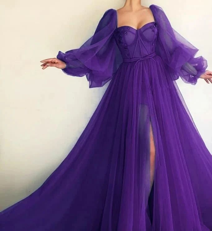 Purple Elegant Tulle Long Formal Prom Dresses Formal Evening Gown Party Dresses Main image