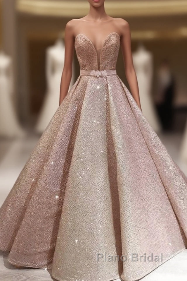 Puffy Robe De Soiree Ball Gown Sweetheart Sequins Sparkle Long Formal Prom Dresses Formal Prom Gown Evening Dresses