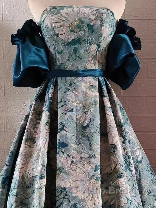 Puffy Sleeves Print Blue Quinceanera Formal Prom Dresses Secondary image