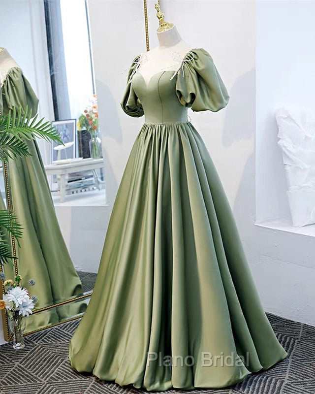 Puffy Sleeves Satin Bridesmaid Dresses Long Secondary image