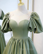 Puffy Sleeves Satin Bridesmaid Dresses Long