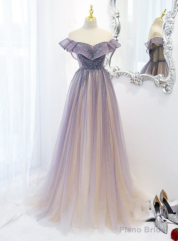 Purpel Tulle Sequins Beading Pleats Prom Dres Main image