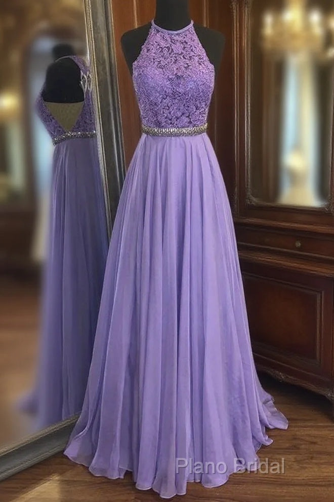 Purple A Line Chiffon Lace Formal Prom Dresses Formal Dresses