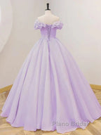 Purple A-Line Off Shoulder Long Ball Dresses Purple Dresses Formal Prom Dresses
