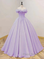 Purple A-Line Off Shoulder Long Ball Dresses Purple Dresses Formal Prom Dresses