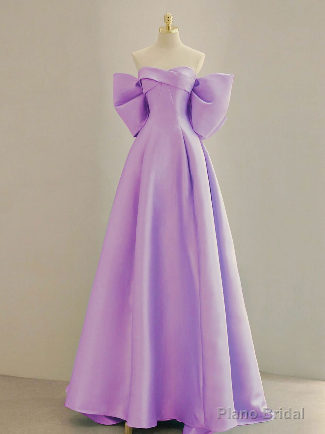 Purple A-Line Satin Long Prom Dresses, Purple Satin Evening Dresses Main image