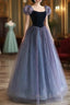 Purple A-Line Tulle Long Formal Prom Dresses, Purple Formal Dresses