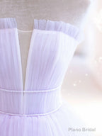 Purple A line Tulle Long Prom Dresses, Purple Evening Graduation Dresses