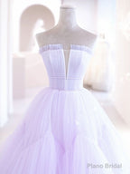 Purple A line Tulle Long Prom Dresses, Purple Evening Graduation Dresses