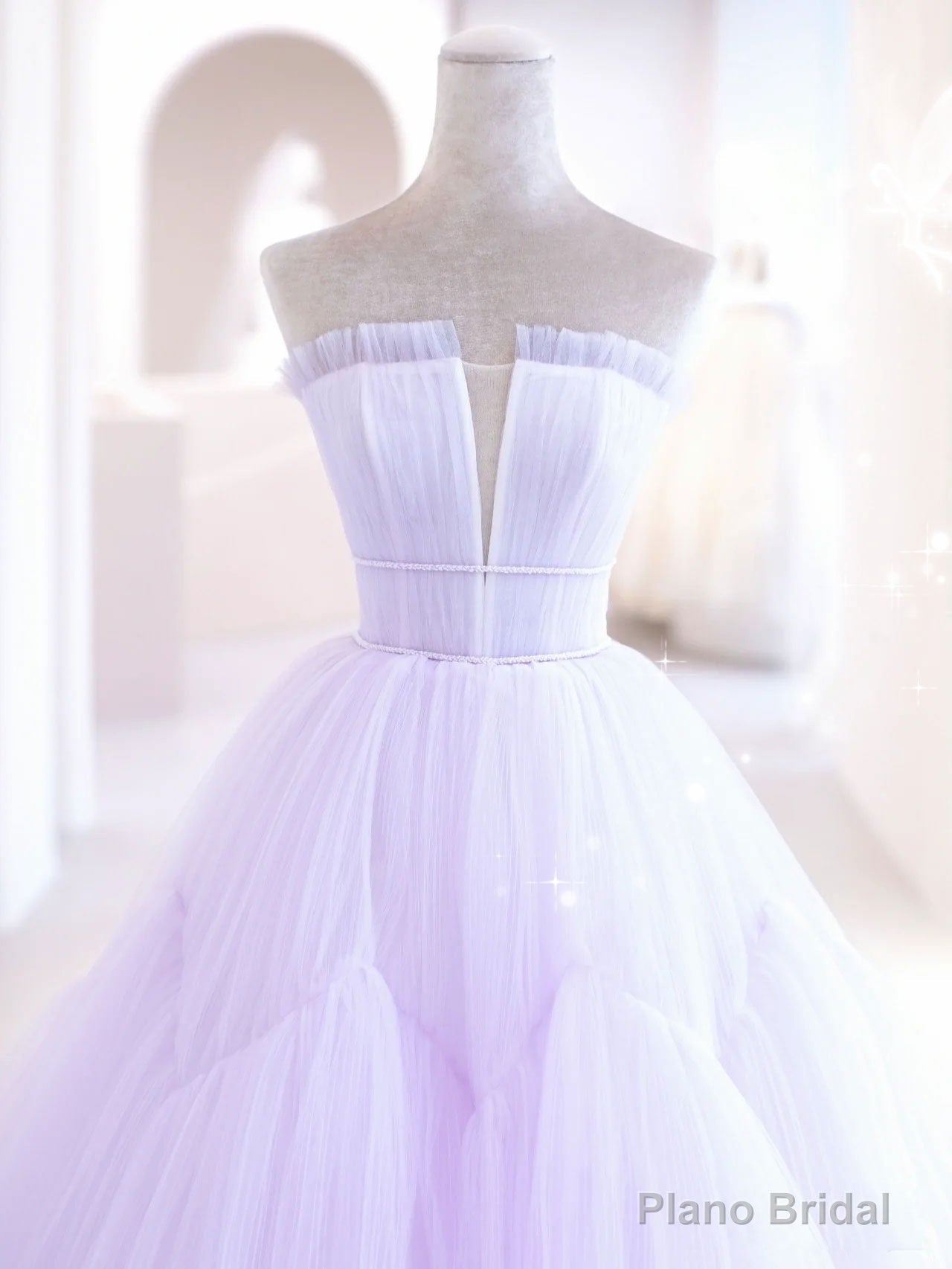 Purple A line Tulle Long Prom Dresses, Purple Evening Graduation Dresses