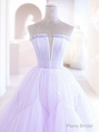 Purple A line Tulle Long Prom Dresses, Purple Evening Graduation Dresses