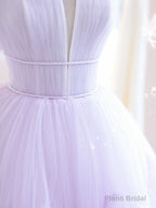 Purple A line Tulle Long Prom Dresses, Purple Evening Graduation Dresses