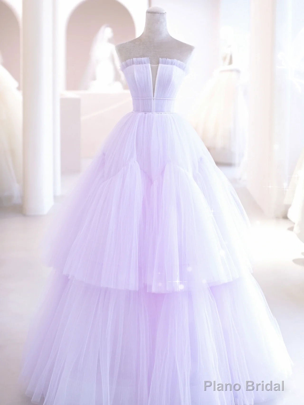 Purple A line Tulle Long Prom Dresses, Purple Evening Graduation Dresses