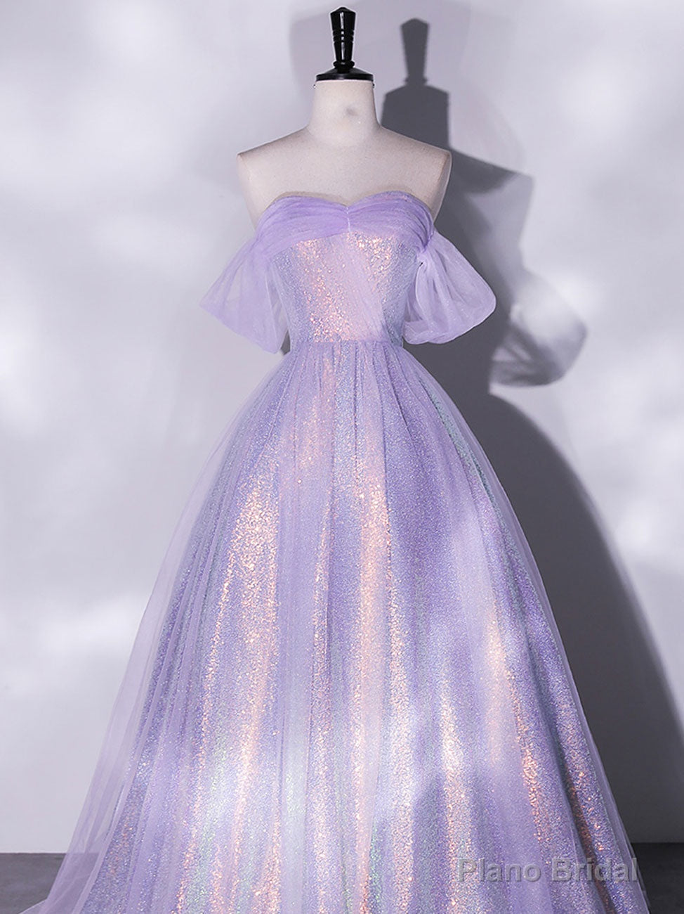 Purple A-Line Tulle Sequin Long Prom Dress, Purple Sequin Long Formal Dress Main image