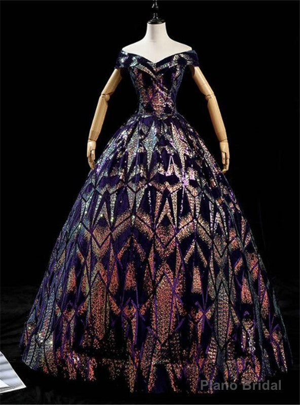 Purple Ball Gown Sequins Off the Shoulder Quinceanera Dress Main image