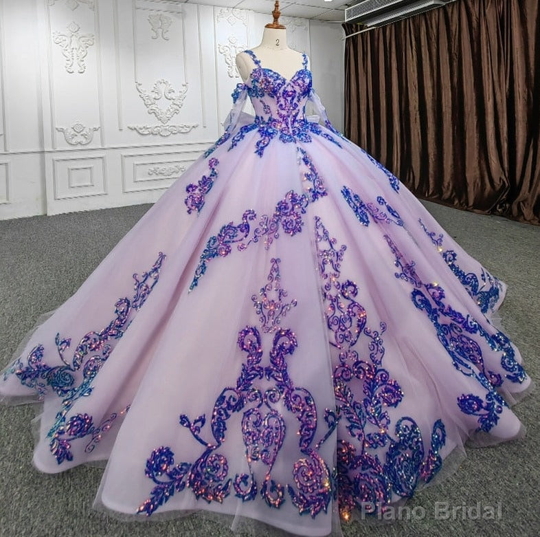 Purple Beaded Sweetheart Evening Party Dress Sequined Ball Gown