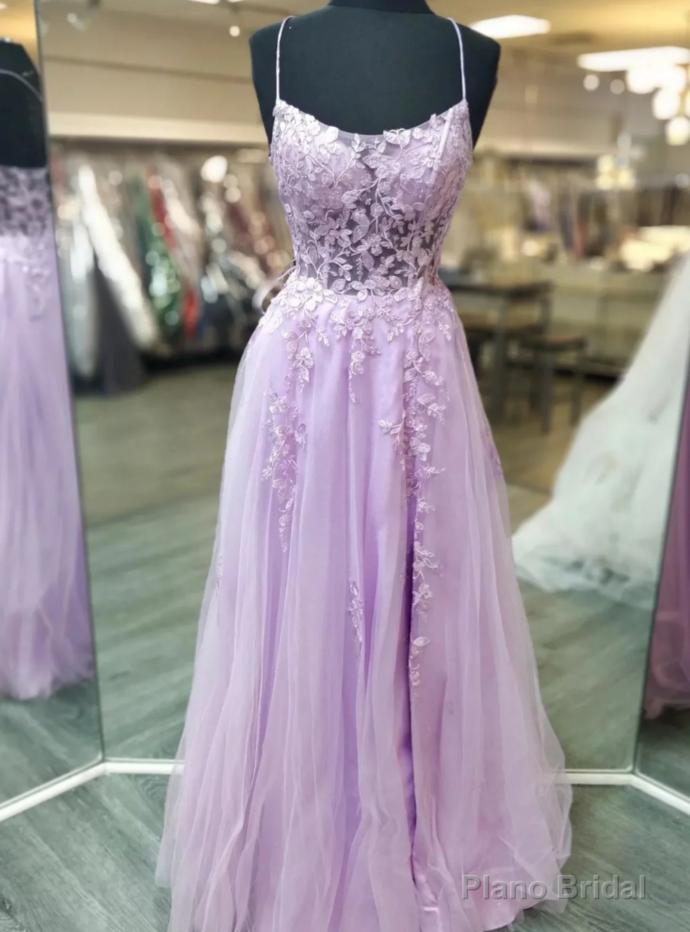 Purple Blue Appliques Spaghetti Straps Prom Dress Main image