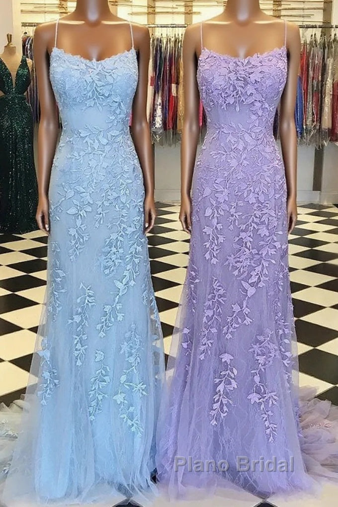 Purple/Blue Mermaid Backless Lace Formal Prom Dresses, Purple/Blue Mermaid Backless Lace Formal Graduation Evening Dreses Main image