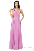 Purple Chiffon Halter Backless With Pleats Bridesmaid Dresses