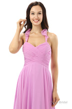 Purple Chiffon Halter Backless With Pleats Bridesmaid Dresses