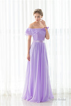 Purple Chiffon Off The Shoulder Long Bridesmaid Dresses