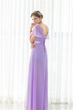 Purple Chiffon V-neck Backless Pleats Long Bridesmaid Dresses
