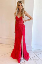 Purple Corset Sweetheart Long Lace Prom Dress with Slit