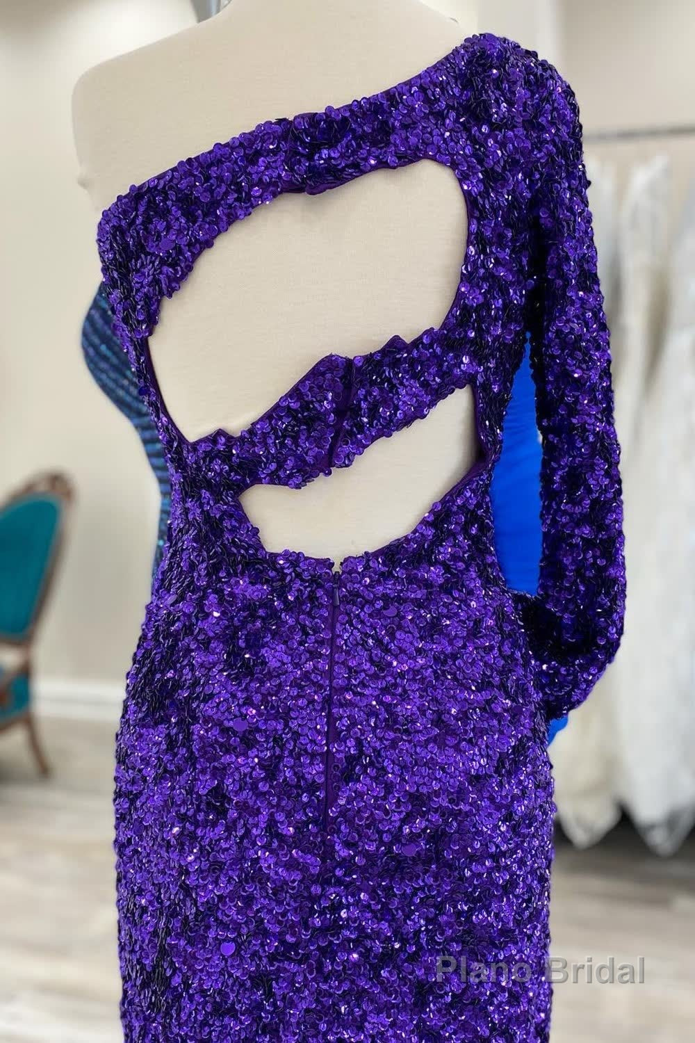 Purple Cut Out Open Back One Shoulder Sequins Homecoming Dress