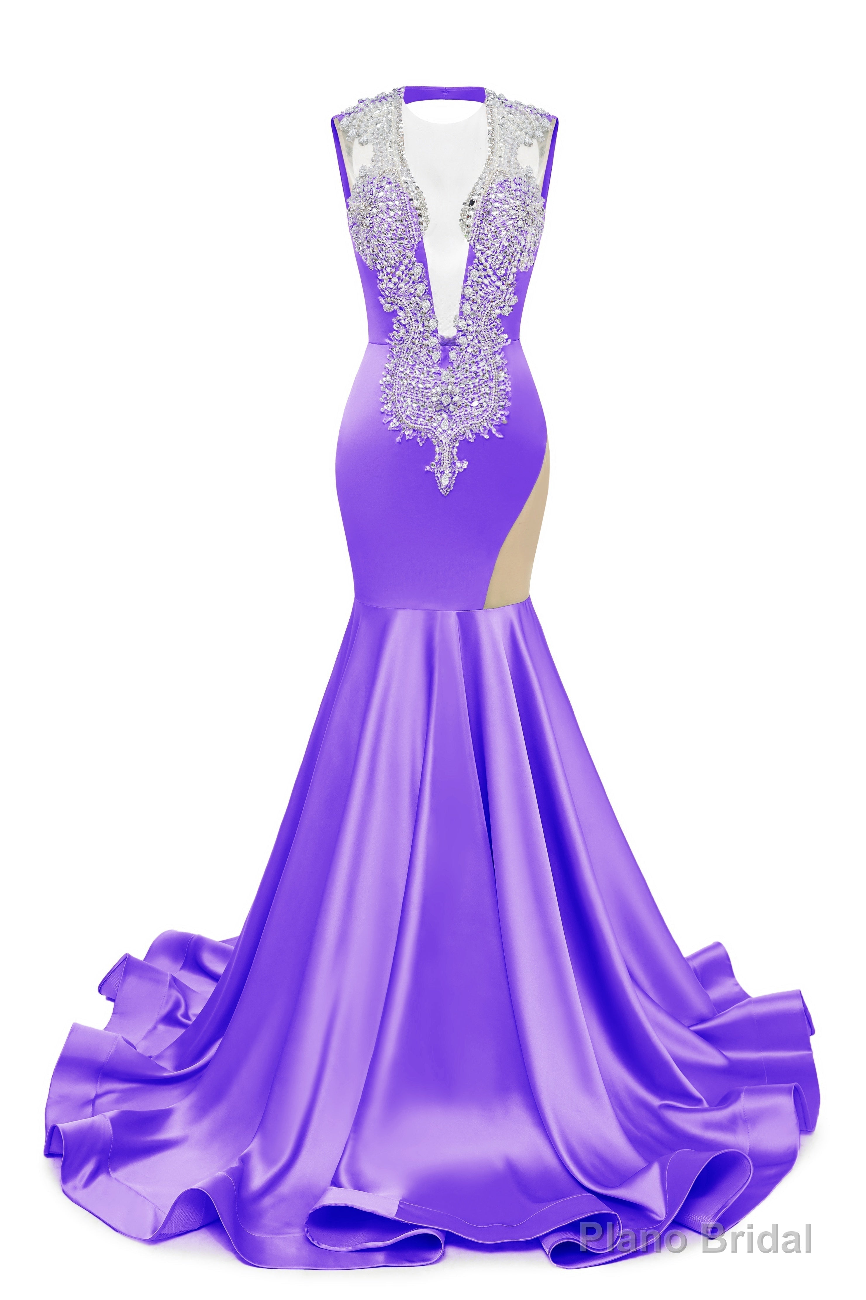 Purple Deep V Neck Mermaid Satin Prom Dresses Sparkly Beaded Pageant Crystals Evening Formal Dresses Secondary image