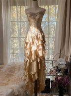 Purple ??Elegant Strapless Chiffon Applique Long Tiered Formal Prom Dresses Backless Party Dresses