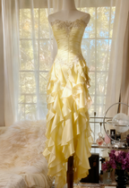 Purple ??Elegant Strapless Chiffon Applique Long Tiered Formal Prom Dresses Backless Party Dresses