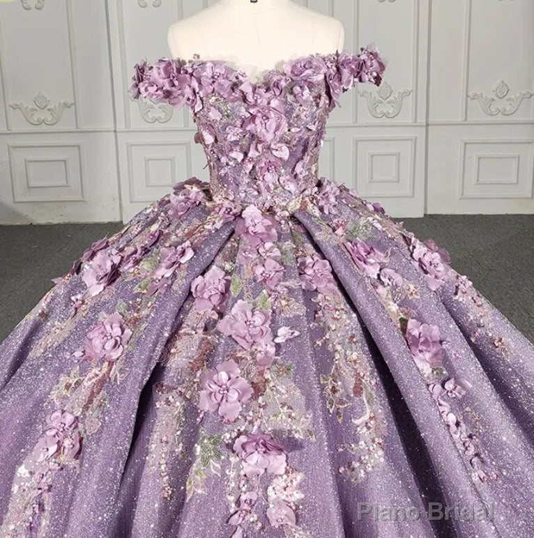 Purple Floral A Line Sequined Party Ball Gown Secondary image