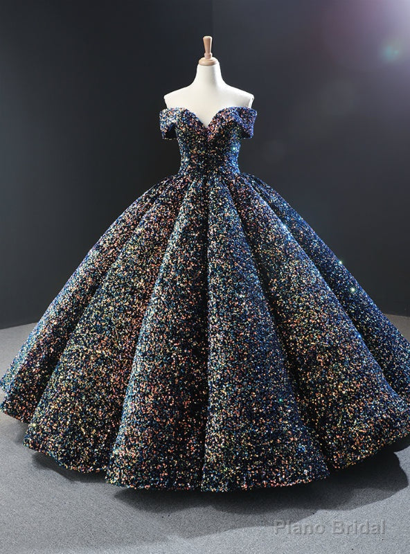 Purple Gold Ball Gown Sequins Off the Shoulder Luxury Prom Dress Main image