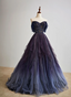 Purple Gradient Off Shoulder Beaded Sweetheart Formal Prom Dresses, Purple Long Tulle Formal Dresses