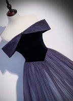 Purple Gradient Tulle Off Shoulder Long Party Dresses, A-Line Purple Formal Evening Dresses Formal Prom Dresses