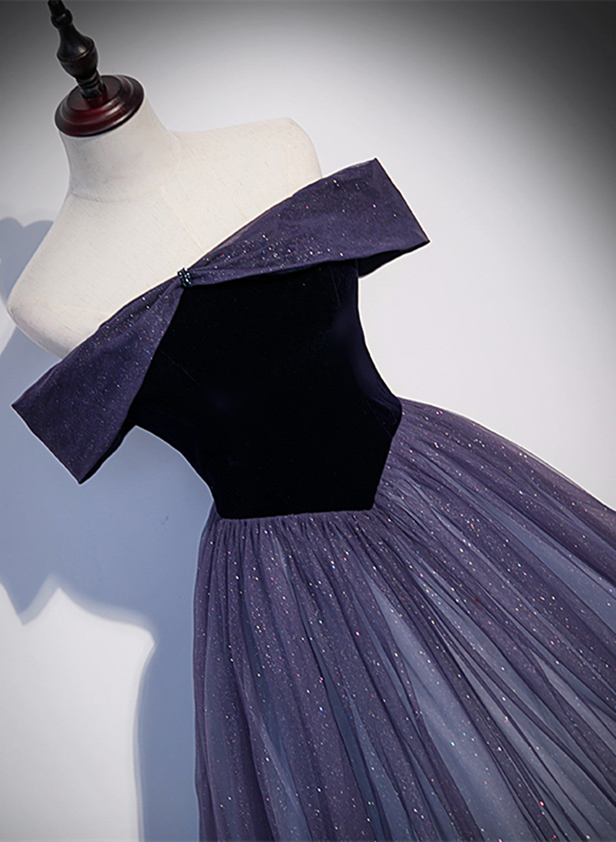 Purple Gradient Tulle Off Shoulder Long Party Dresses, A-Line Purple Formal Evening Dresses Formal Prom Dresses