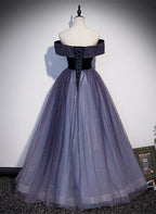 Purple Gradient Tulle Off Shoulder Long Party Dresses, A-Line Purple Formal Evening Dresses Formal Prom Dresses