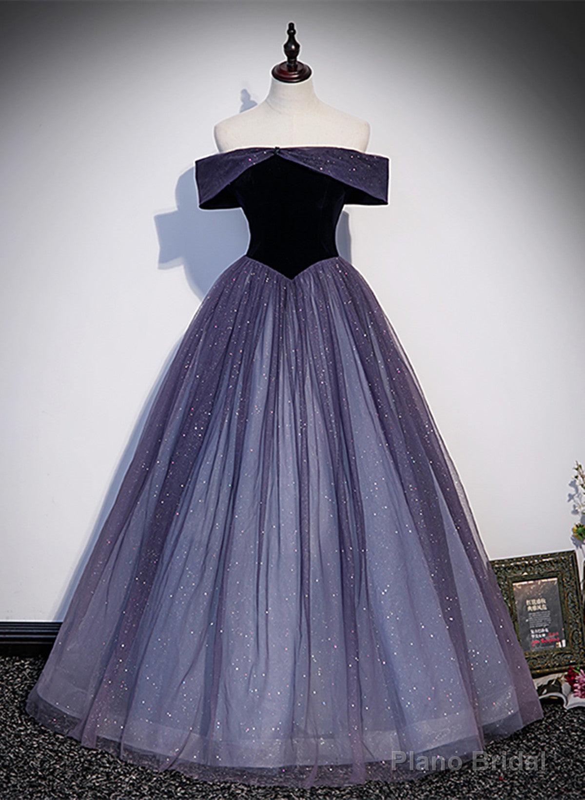 Purple Gradient Tulle Off Shoulder Long Party Dress, A-line Purple Evening Dress Prom Dress Secondary image
